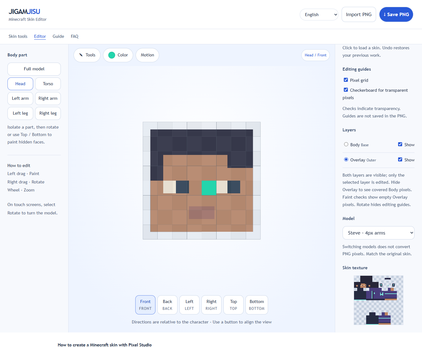 Body and Overlay remain visible together. Select a layer to edit it, or hide one with Show.